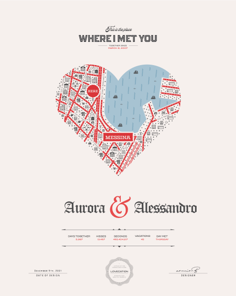 Aurora and Alessandro custom where we met map example