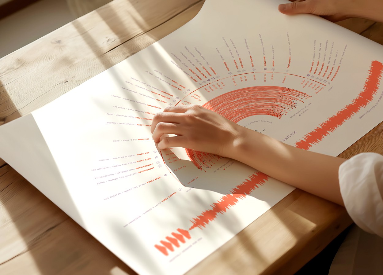 Ivory and coral Signals artwork displayed on a table