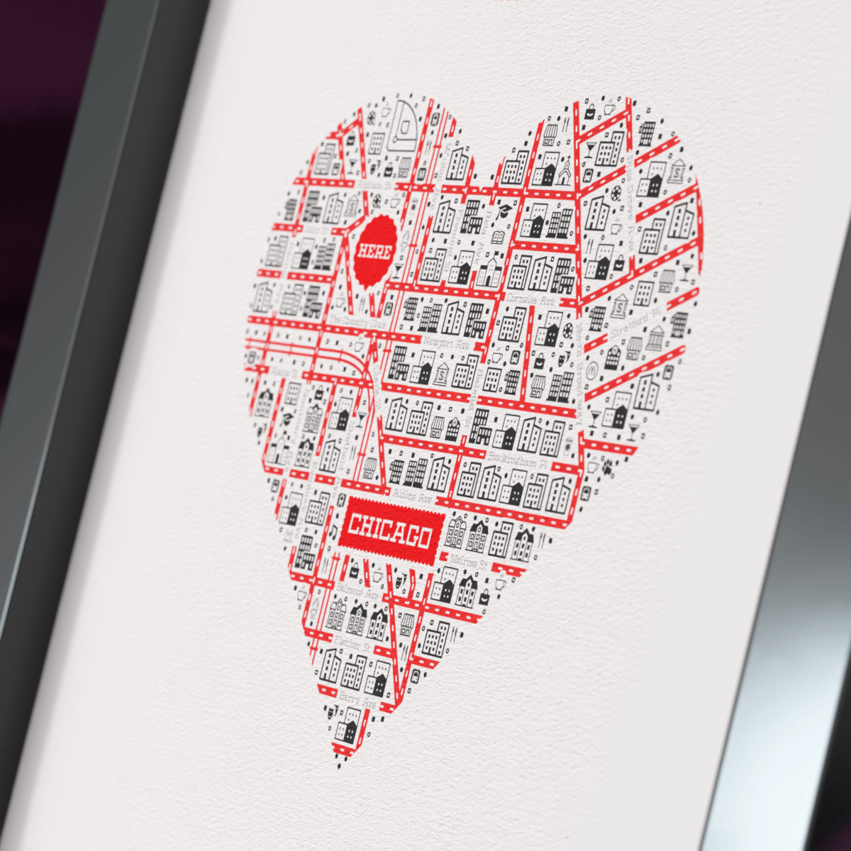 Heart detail from a personalized where we met map anniversary gift