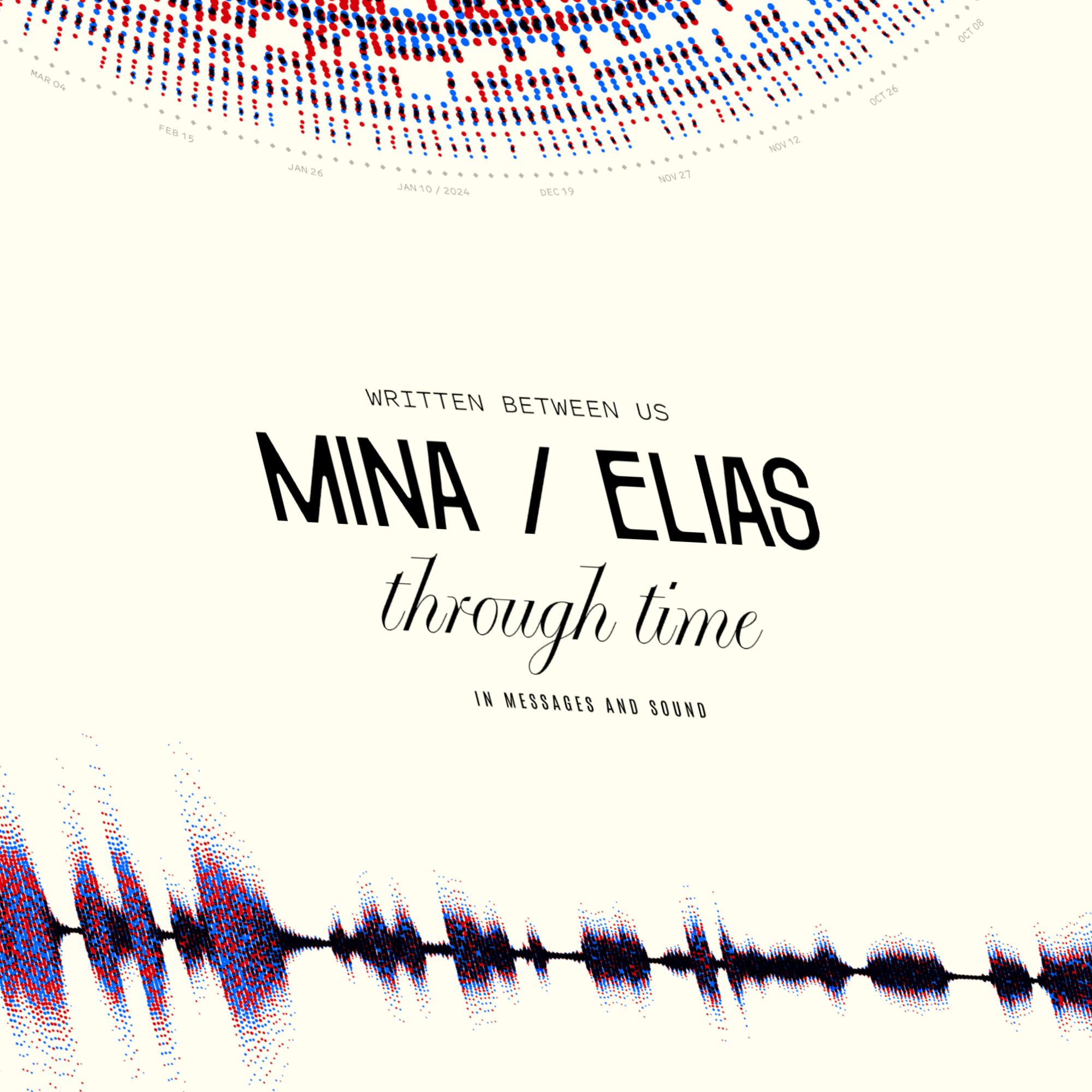 A close-up of personalized names and a voice waveform inside a Signals artwork