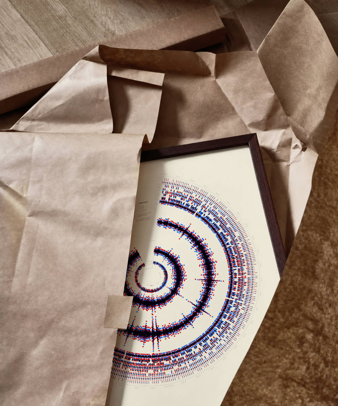 A framed Signals conversation poster being unwrapped from brown paper